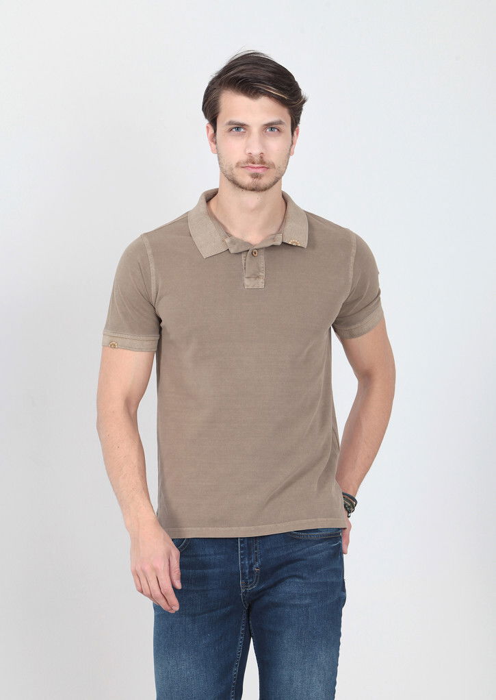 Hardal Düz Polo Yaka %100 Pamuk T-Shirt - 3