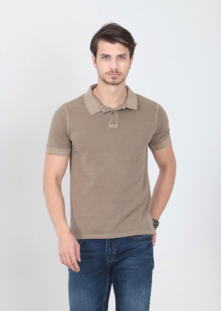 Hardal Düz Polo Yaka %100 Pamuk T-Shirt - 3