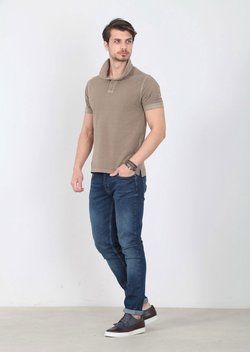Hardal Düz Polo Yaka %100 Pamuk T-Shirt - 4