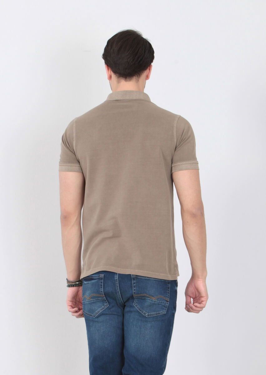Hardal Düz Polo Yaka %100 Pamuk T-Shirt - 6