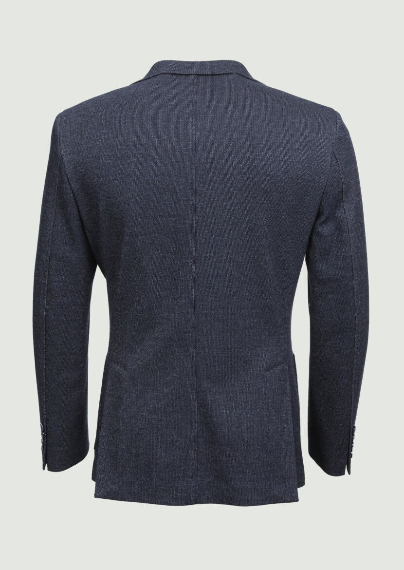 İndigo Çizgili Zeroweight Slim Fit %100 Pamuk Örme Ceket - 7