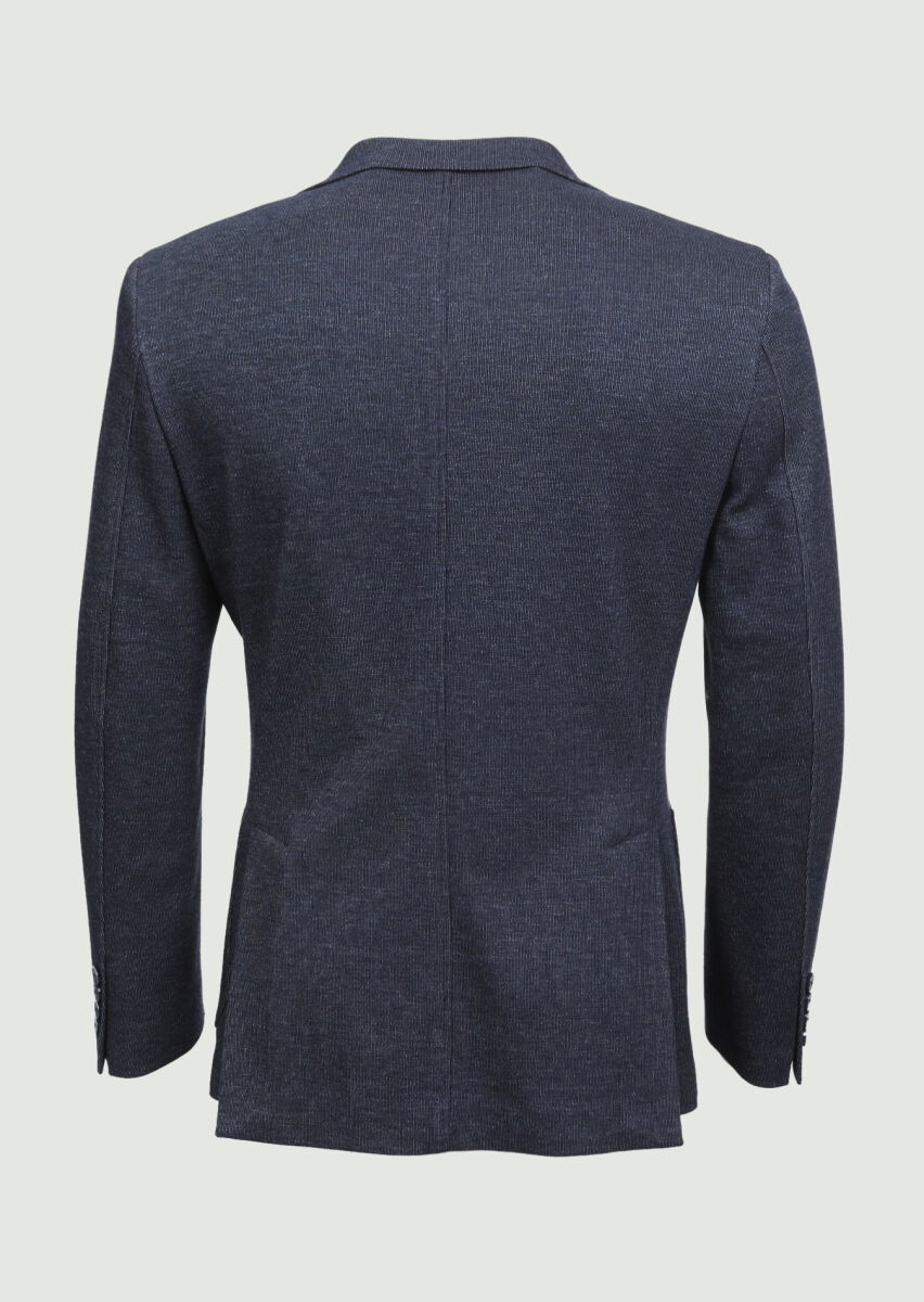 İndigo Çizgili Zeroweight Slim Fit %100 Pamuk Örme Ceket - 7