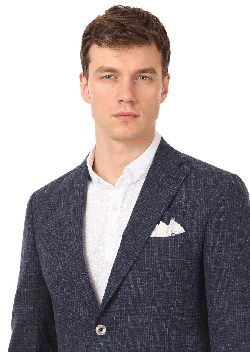 İndigo Desenli Zeroweight Slim Fit Pamuk Karışımlı Ceket - 2