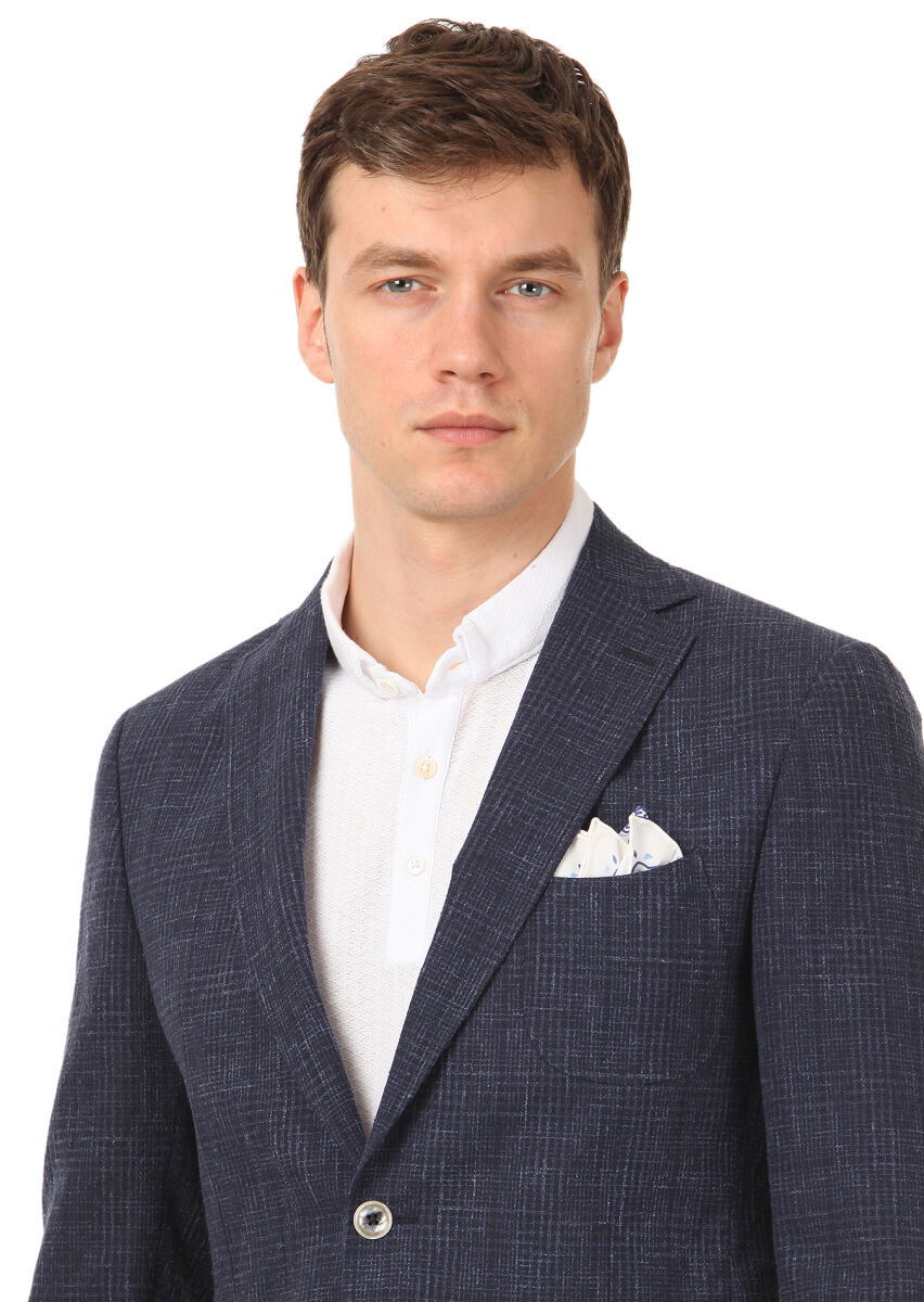 İndigo Desenli Zeroweight Slim Fit Pamuk Karışımlı Ceket - 2