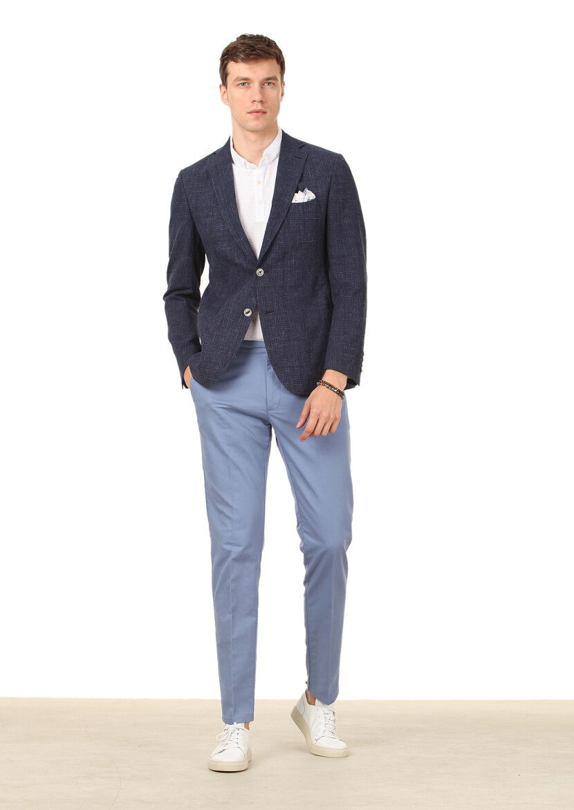 İndigo Desenli Zeroweight Slim Fit Pamuk Karışımlı Ceket - 3