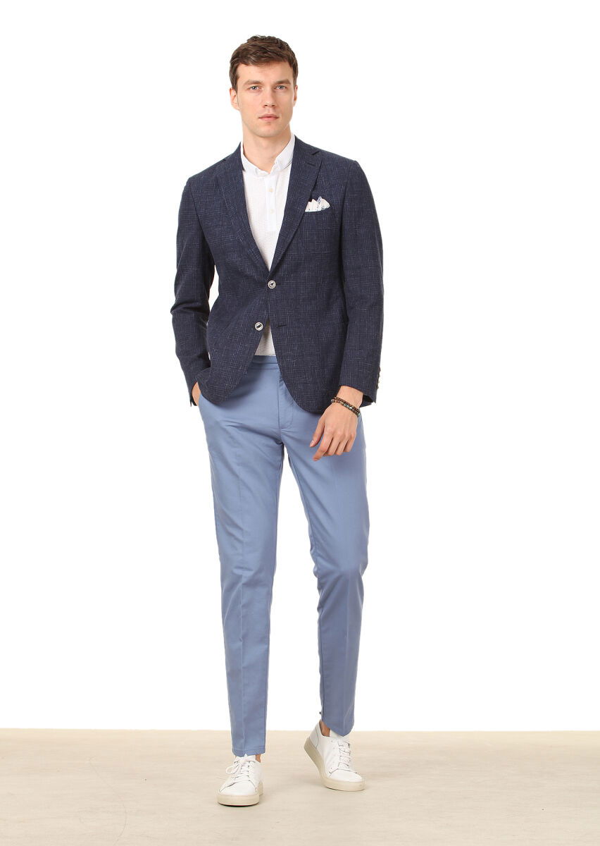 İndigo Desenli Zeroweight Slim Fit Pamuk Karışımlı Ceket - 3