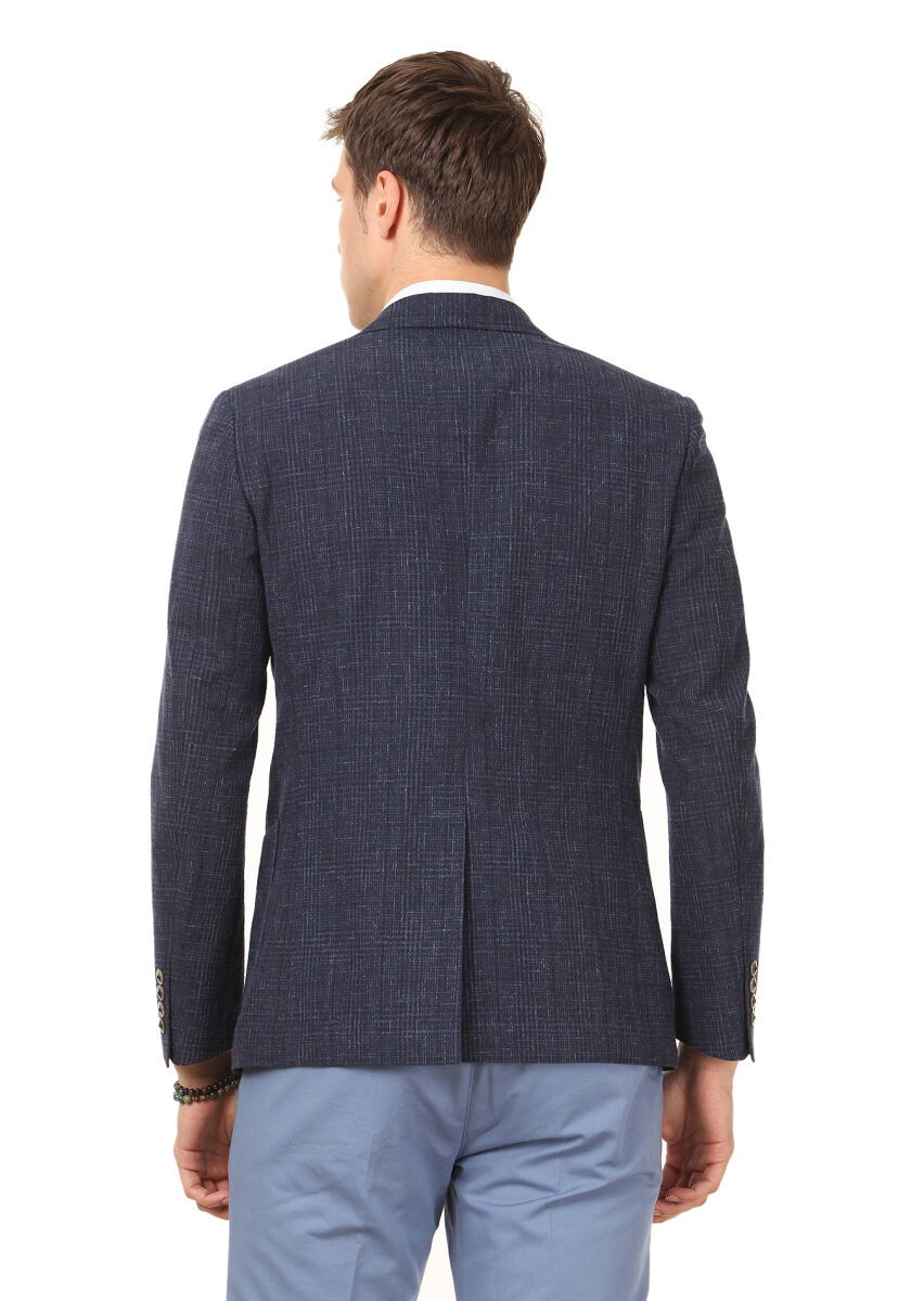 İndigo Desenli Zeroweight Slim Fit Pamuk Karışımlı Ceket - 4