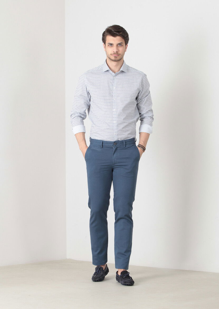 İndigo Düz Dokuma Regular Fit Casual Pamuk Karışımlı Pantolon 