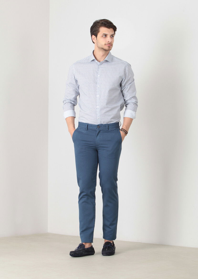 İndigo Düz Dokuma Regular Fit Casual Pamuk Karışımlı Pantolon 