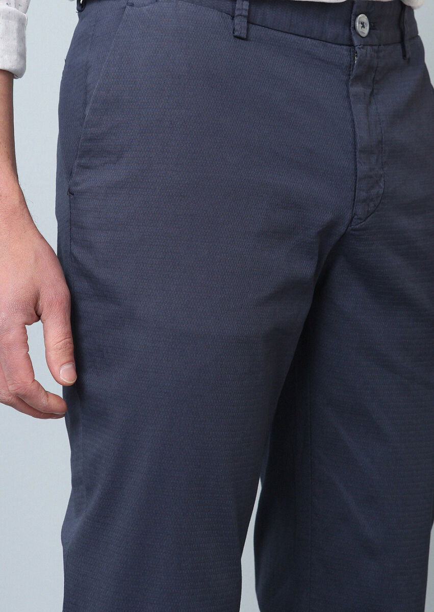 İndigo Düz Dokuma Slim Fit Casual Pamuk Karışımlı Pantolon - 3