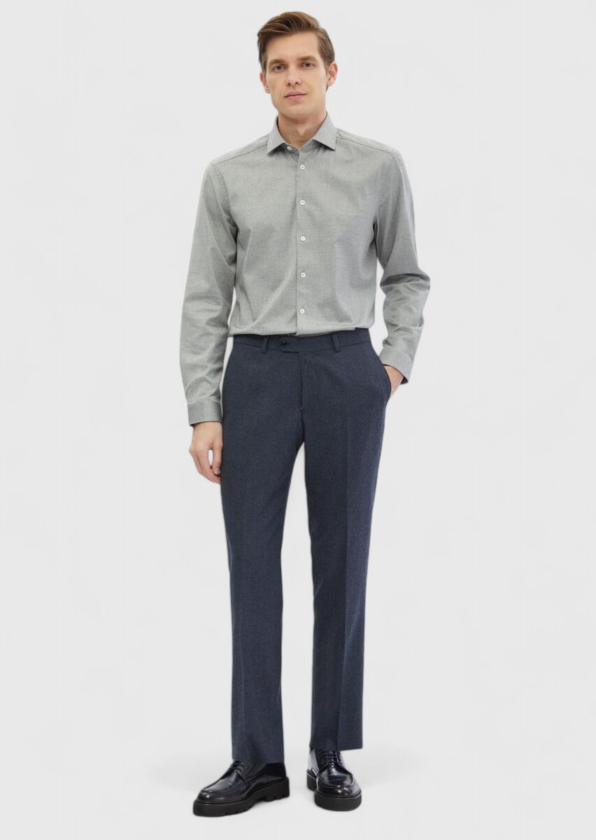 İndigo Düz Kumaş Regular Fit Klasik %100 Yün Pantolon - 1