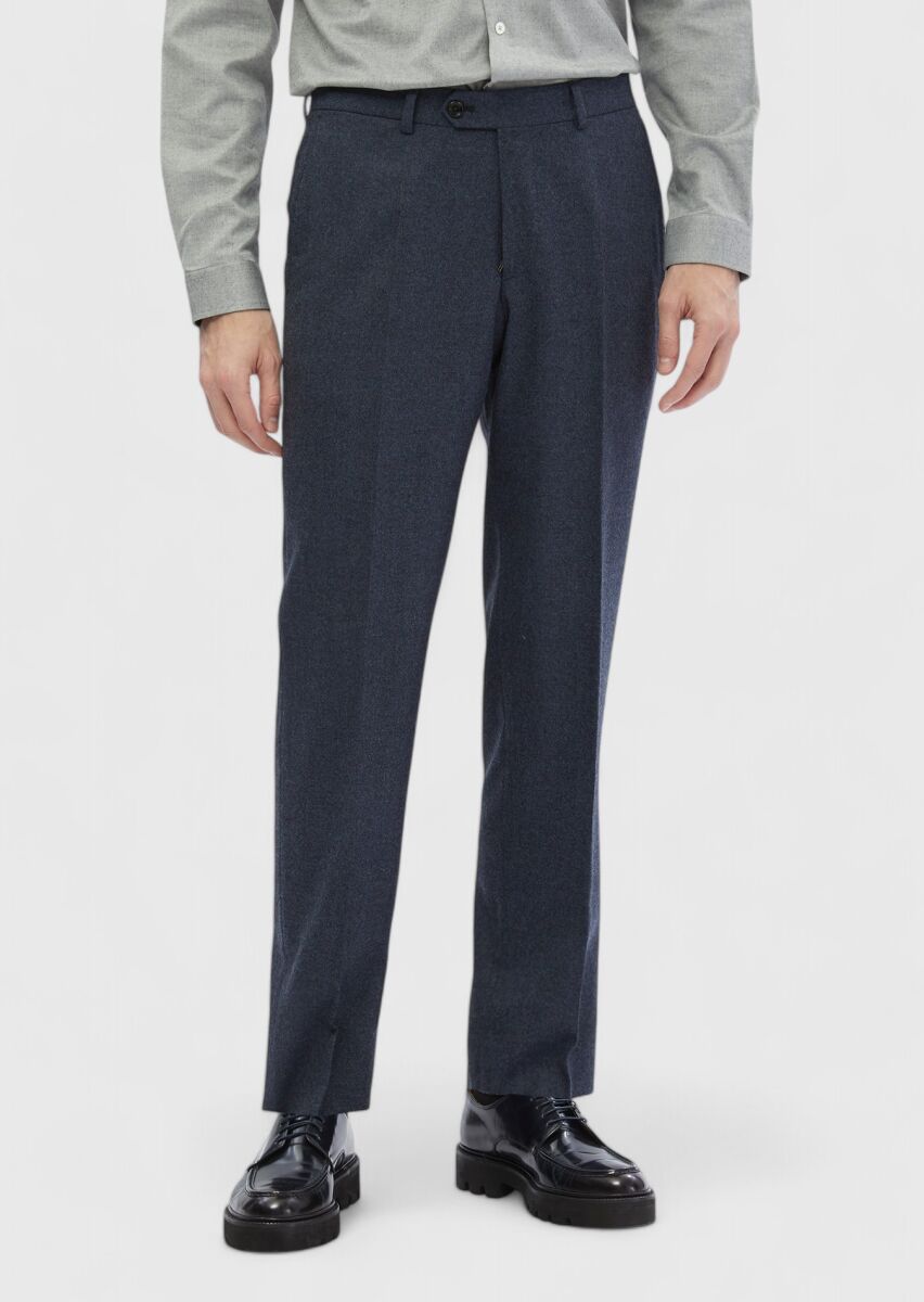İndigo Düz Kumaş Regular Fit Klasik %100 Yün Pantolon - 2