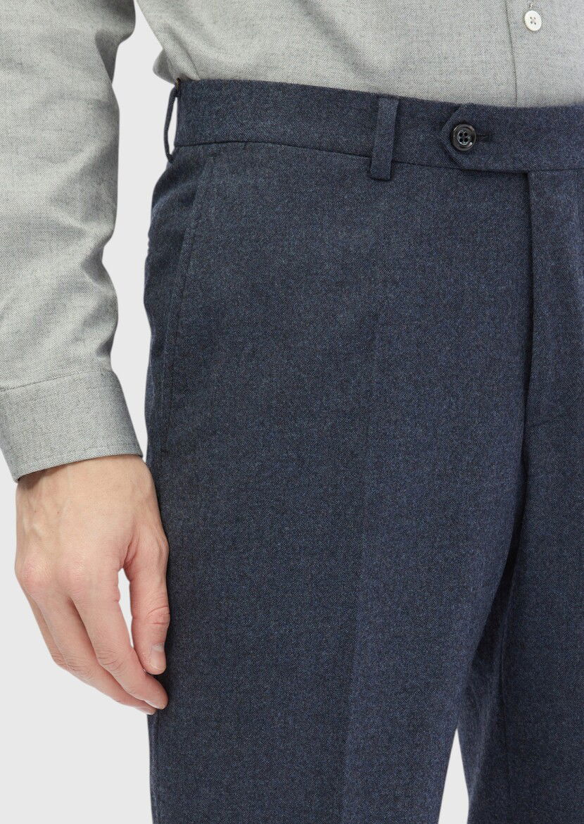 İndigo Düz Kumaş Regular Fit Klasik %100 Yün Pantolon - 3