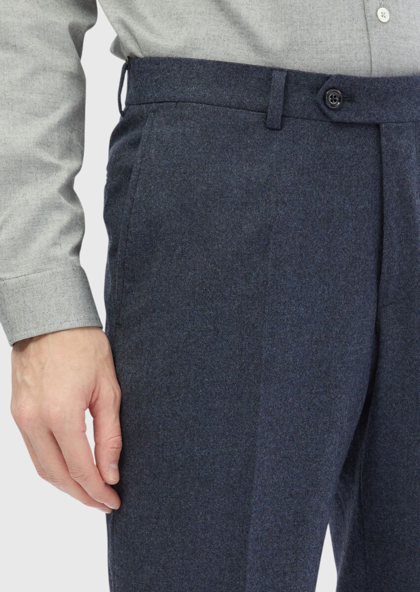 İndigo Düz Kumaş Regular Fit Klasik %100 Yün Pantolon - 3