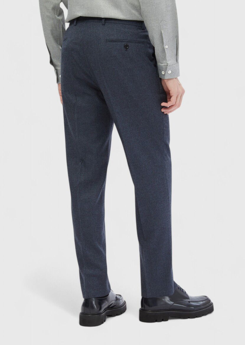 İndigo Düz Kumaş Regular Fit Klasik %100 Yün Pantolon - 4