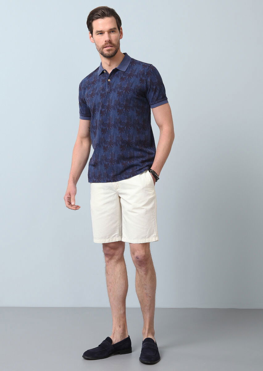 İndigo Düz Polo Yaka %100 Pamuk T-Shirt - 3