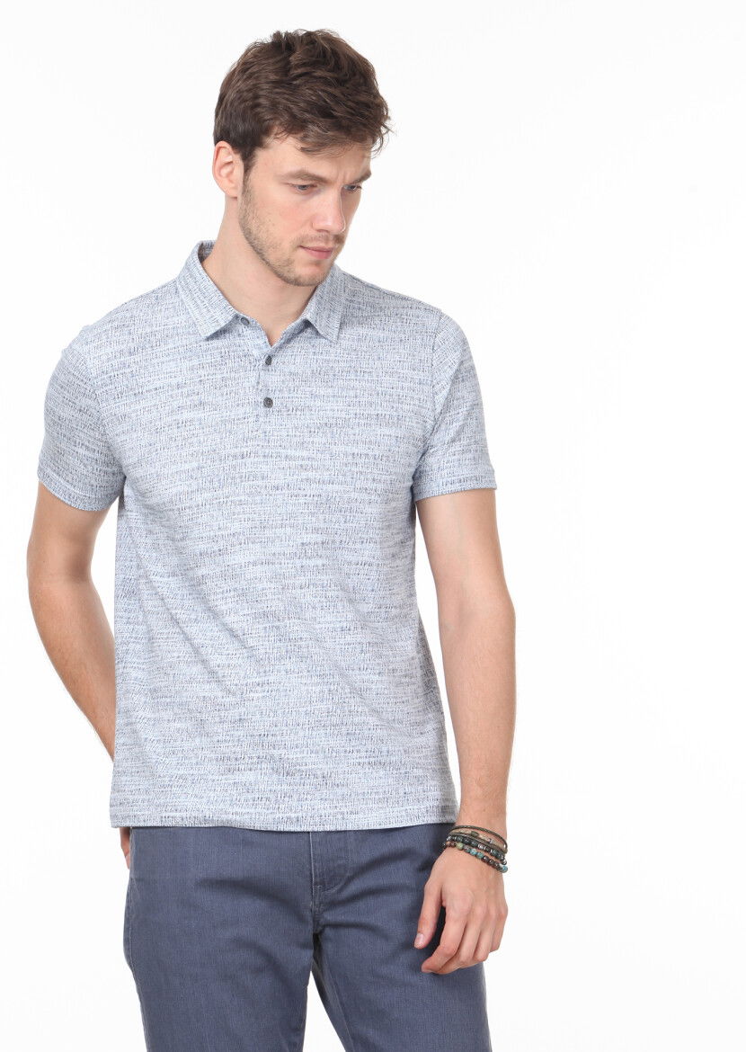 İndigo Jakarlı Polo Yaka %100 Pamuk T-Shirt 