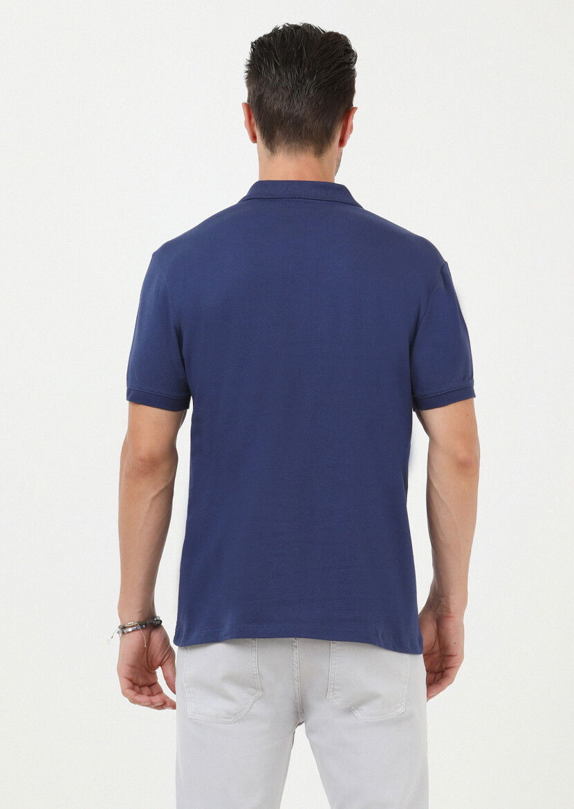 İndigo Jakarlı Polo Yaka %100 Pamuk T-Shirt - 4