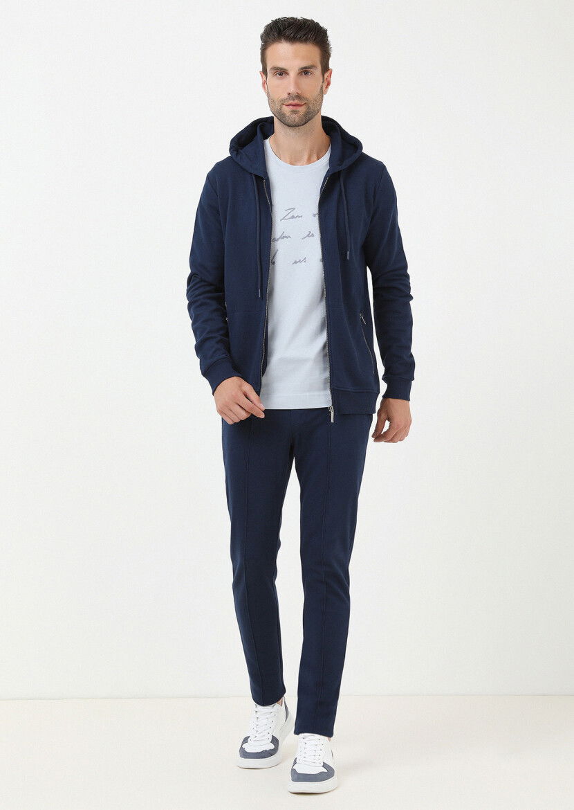 İndigo Kapüşonlu Jakarlı Sweatshırt - 3