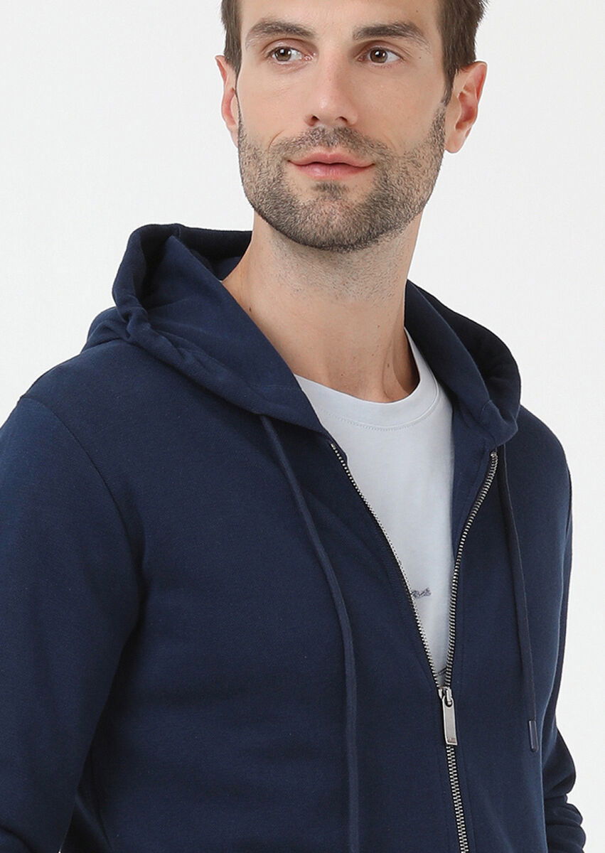 İndigo Kapüşonlu Jakarlı Sweatshırt - 4
