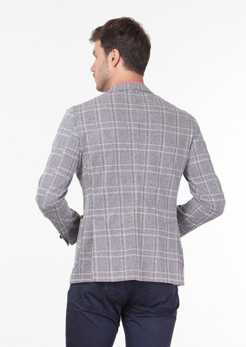İndigo Kareli Shirt Shoulder Slim Fit Pamuk Karışımlı Ceket - 4