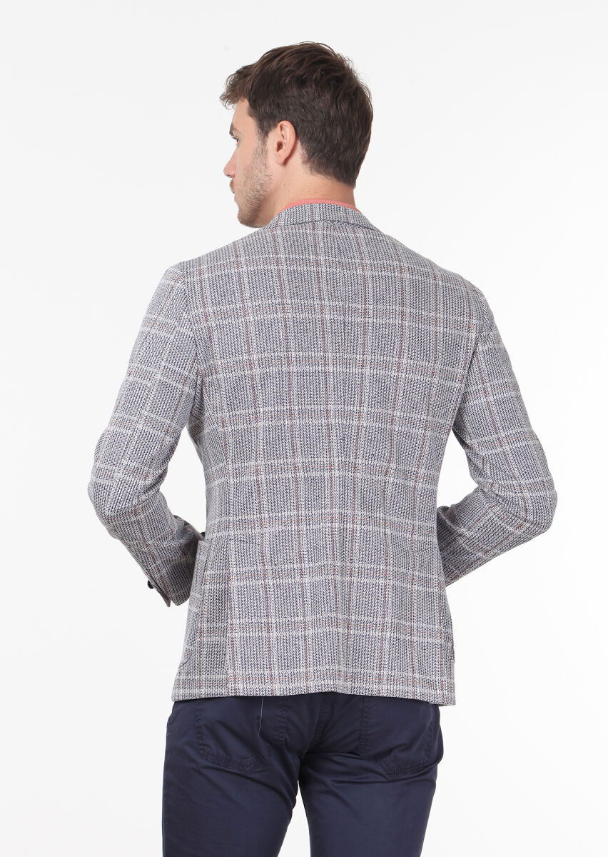 İndigo Kareli Shirt Shoulder Slim Fit Pamuk Karışımlı Ceket - 4