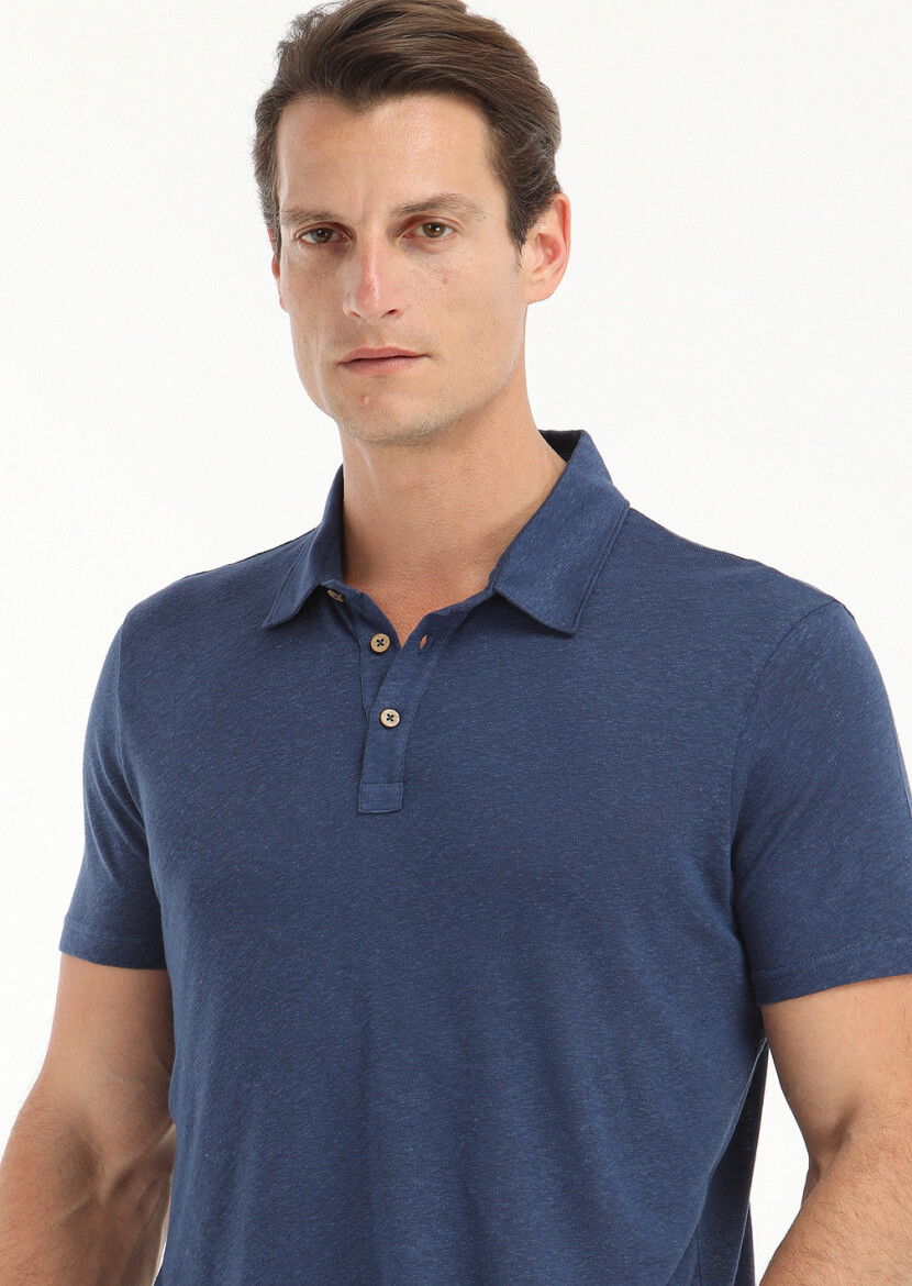 İndigo Polo Yaka Pamuk Karışımlı T-Shirt 