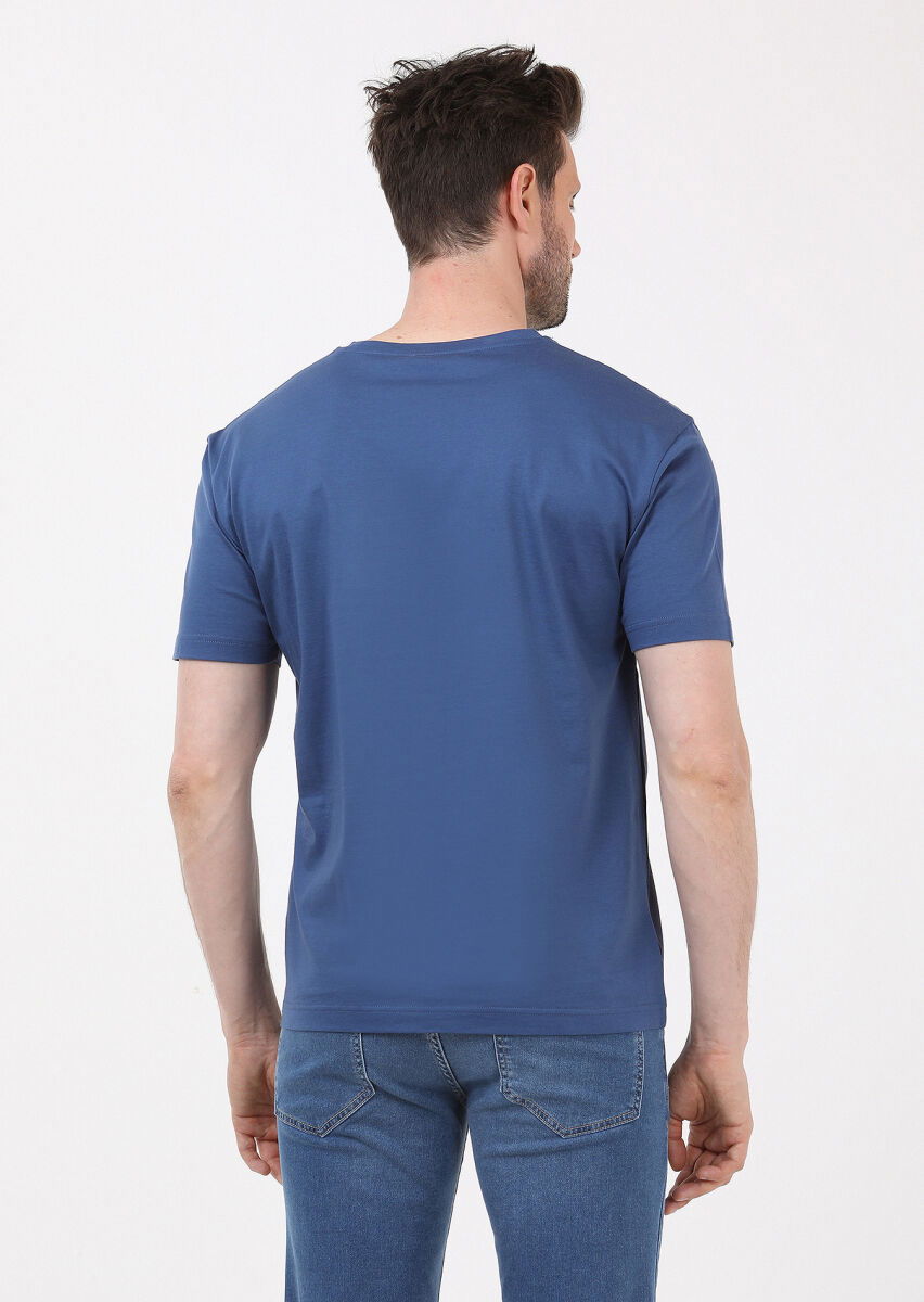 Indigo Striped Crew Neck 100% Cotton T-Shirt - 4