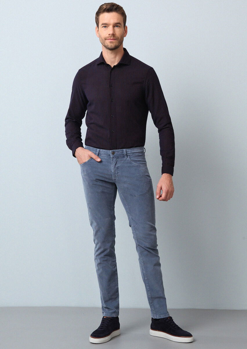 Kahverengi Çizgili Regular Fit Dokuma Casual %100 Pamuk Gömlek - 4