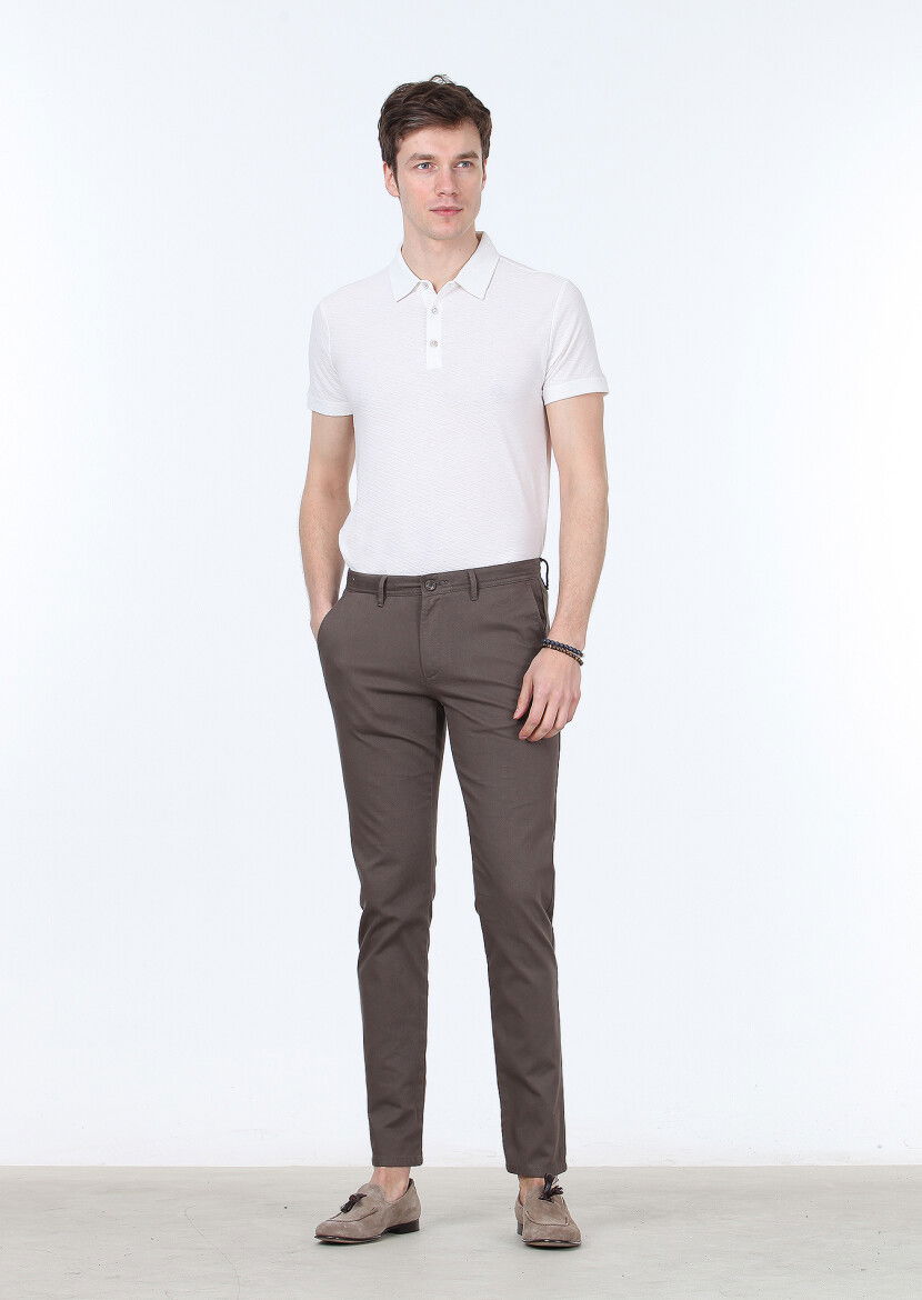 Kahverengi Dokuma Regular Fit Casual Pamuk Karışımlı Pantolon - 1