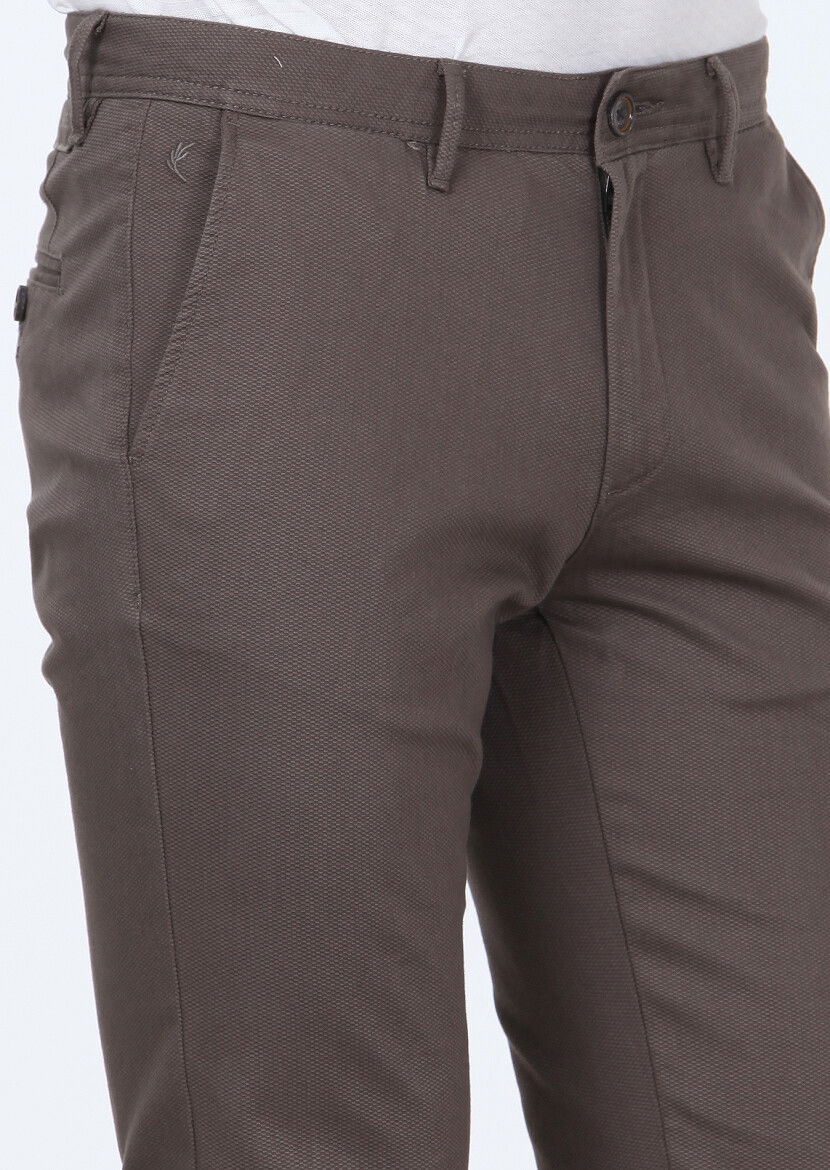 Kahverengi Dokuma Regular Fit Casual Pamuk Karışımlı Pantolon - 3