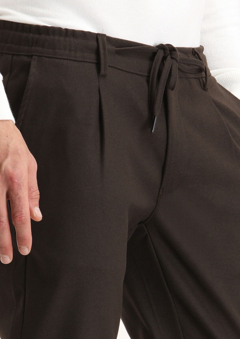 Kahverengi Düz Dokuma Jogging Fit Casual Pantolon - 3