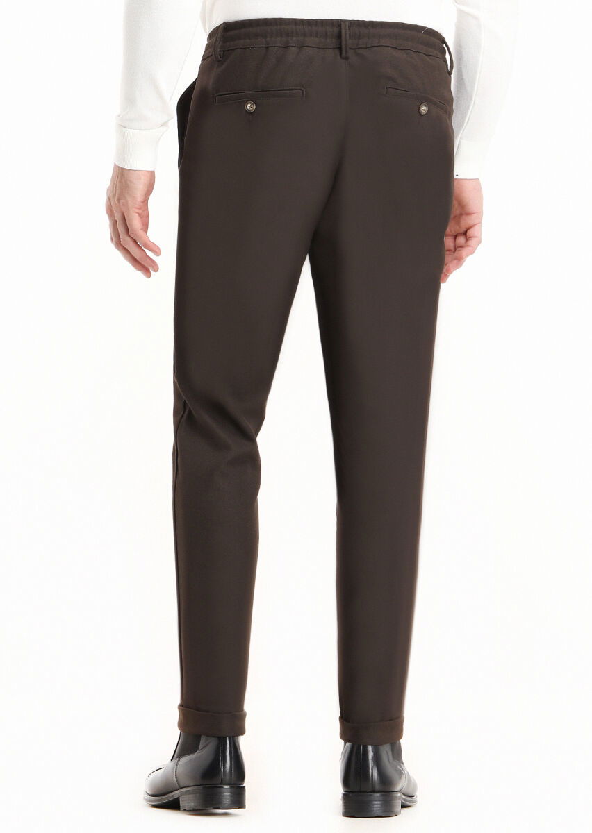 Kahverengi Düz Dokuma Jogging Fit Casual Pantolon - 4