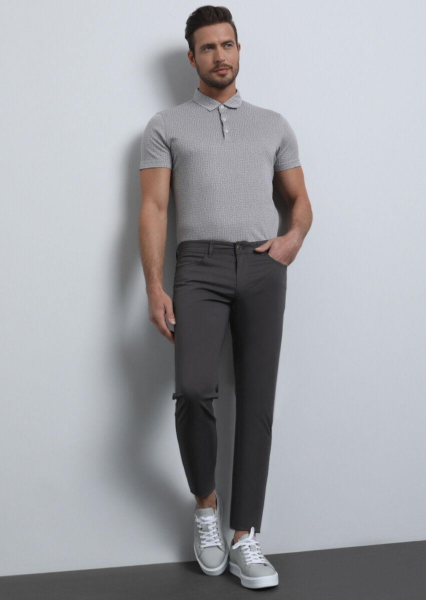 Kahverengi Düz Dokuma Slim Fit Casual Pamuk Karışımlı Pantolon - 2