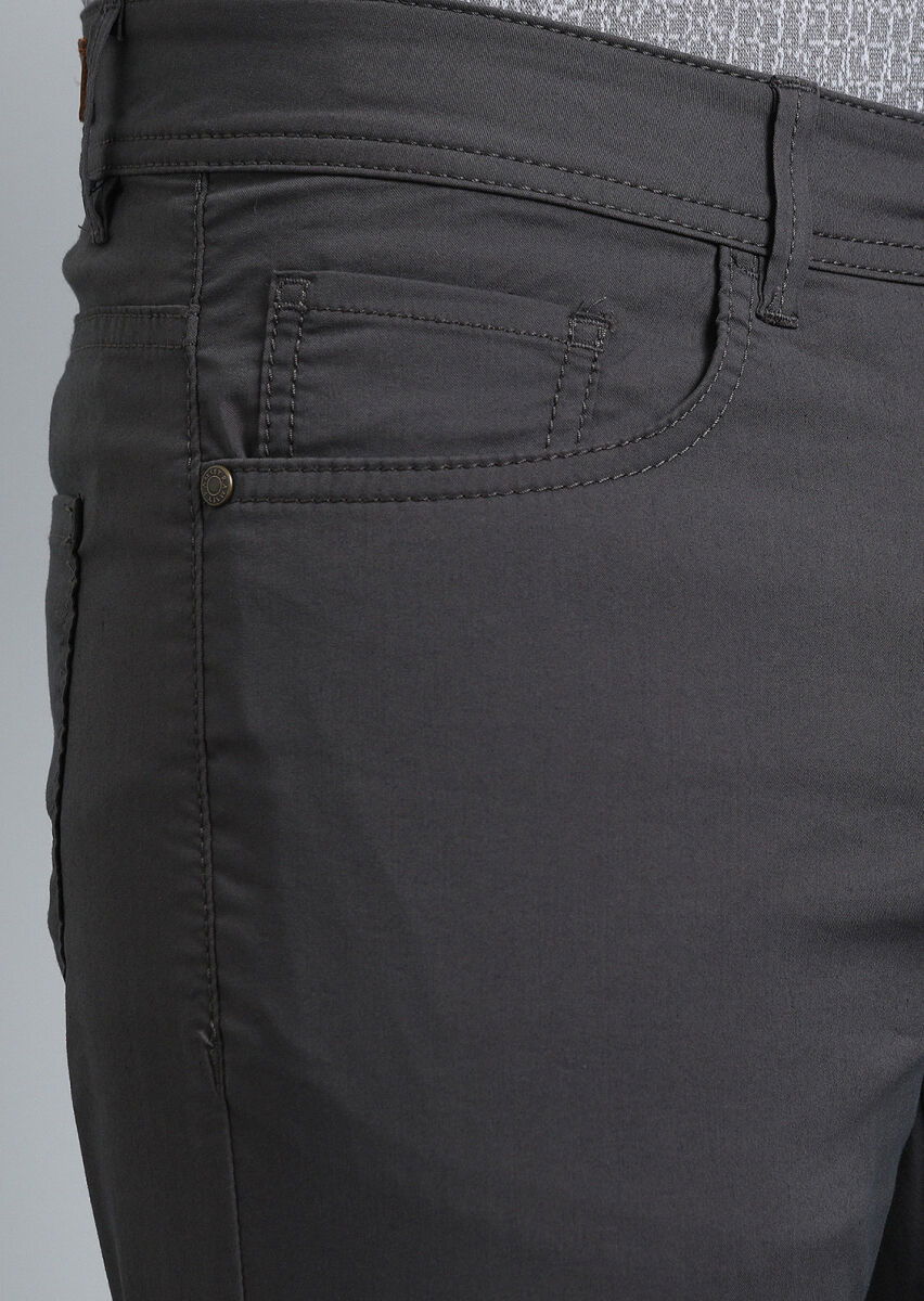 Kahverengi Düz Dokuma Slim Fit Casual Pamuk Karışımlı Pantolon - 3