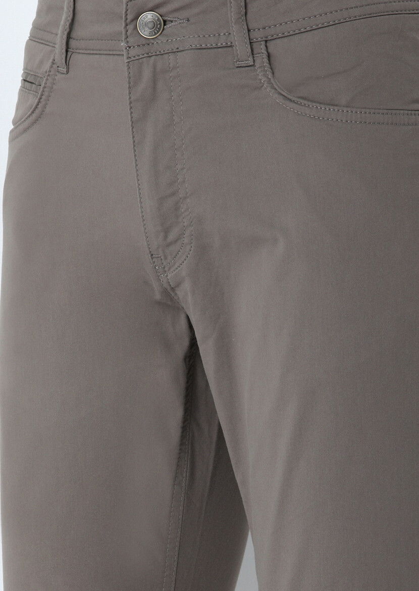 Kahverengi Düz Dokuma Slim Fit Casual Pamuk Karışımlı Pantolon 