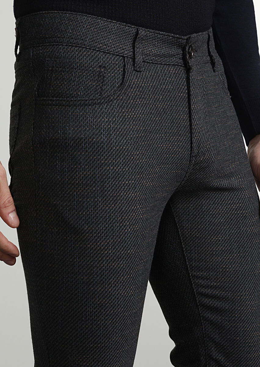 Kahverengi Düz Dokuma Slim Fit Casual Pantolon - 2