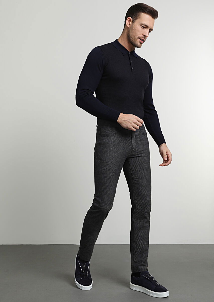 Kahverengi Düz Dokuma Slim Fit Casual Pantolon - 3
