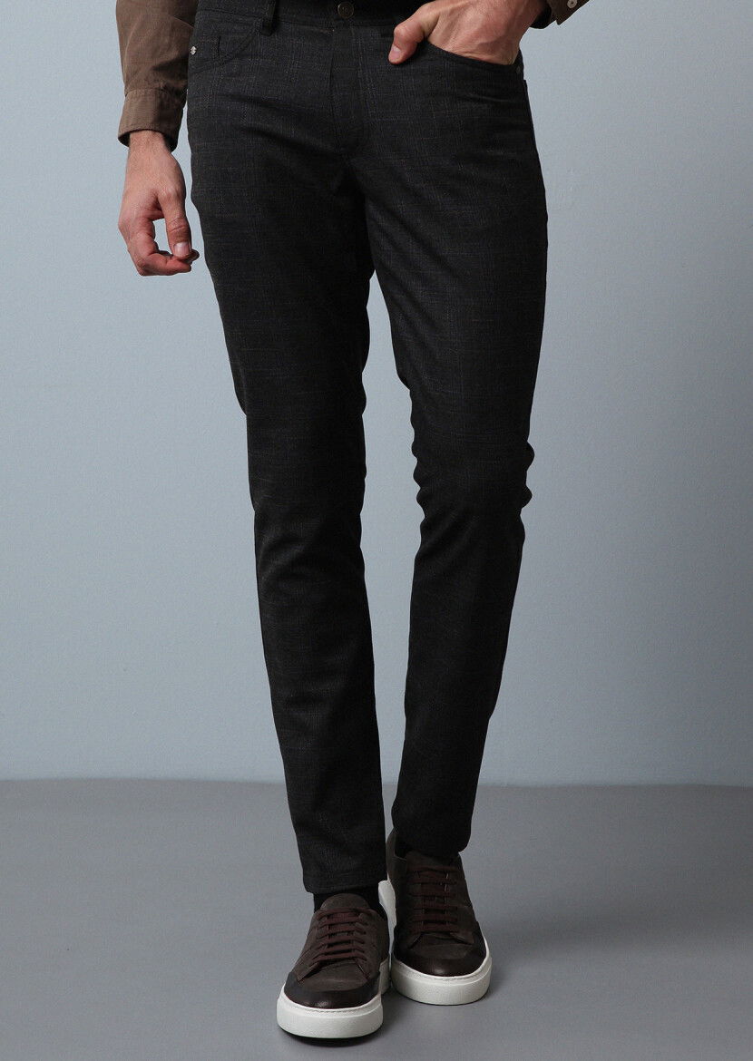 Kahverengi Düz Dokuma Slim Fit Casual Pantolon 