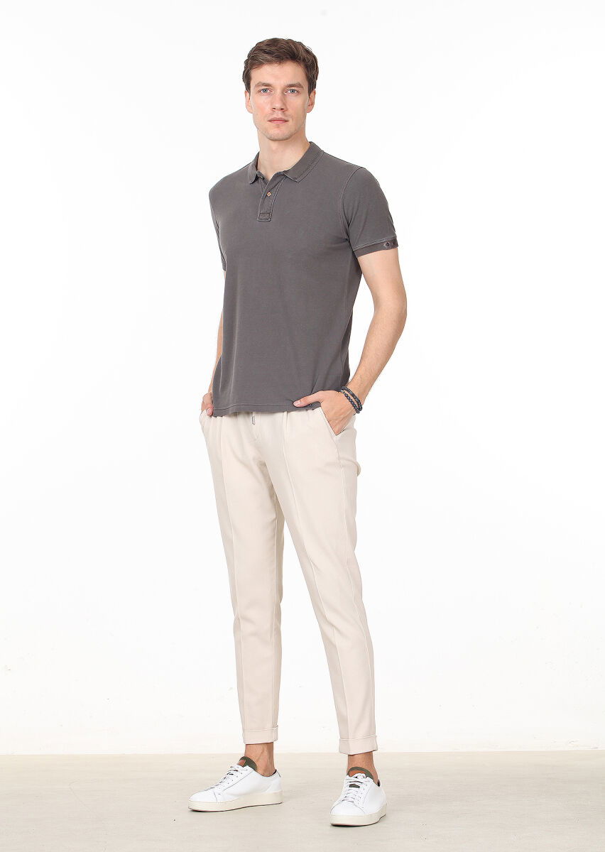 Kahverengi Düz Polo Yaka %100 Pamuk T-Shirt - 3