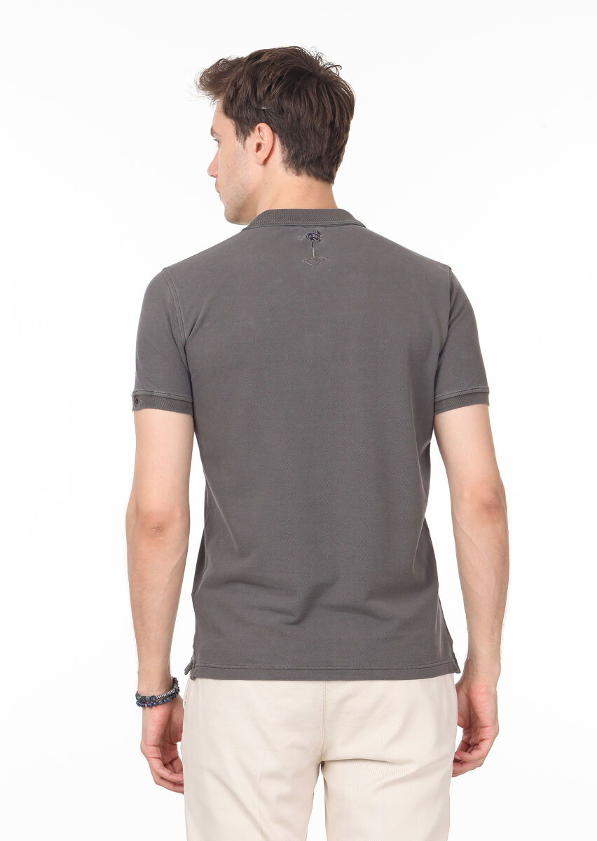 Kahverengi Düz Polo Yaka %100 Pamuk T-Shirt - 4