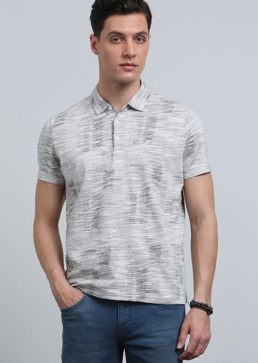 Kahverengi Jakarlı Polo Yaka %100 Pamuk T-Shirt - 1