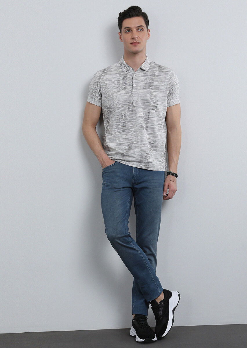 Kahverengi Jakarlı Polo Yaka %100 Pamuk T-Shirt - 2