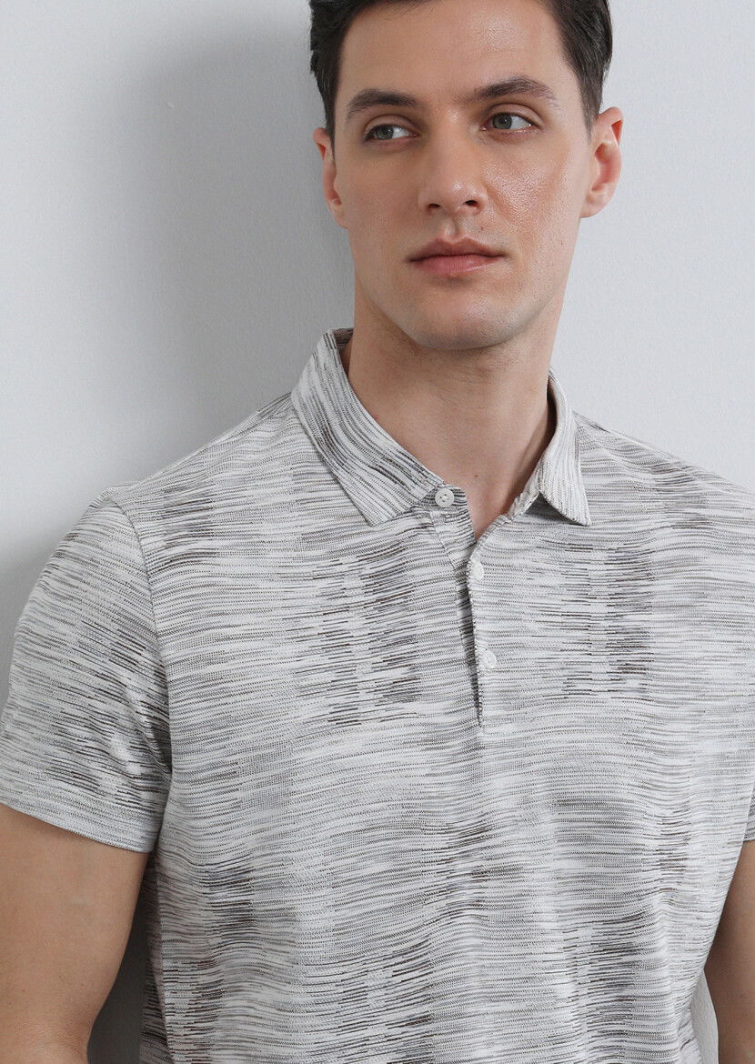 Kahverengi Jakarlı Polo Yaka %100 Pamuk T-Shirt - 3