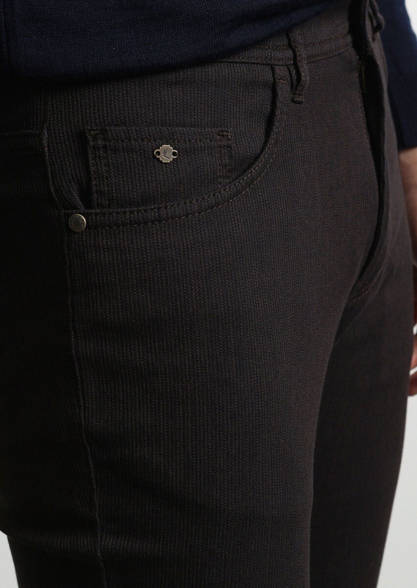 Kahverengi Mikro Dokuma Slim Fit Casual Pamuk Karışımlı Pantolon - 2