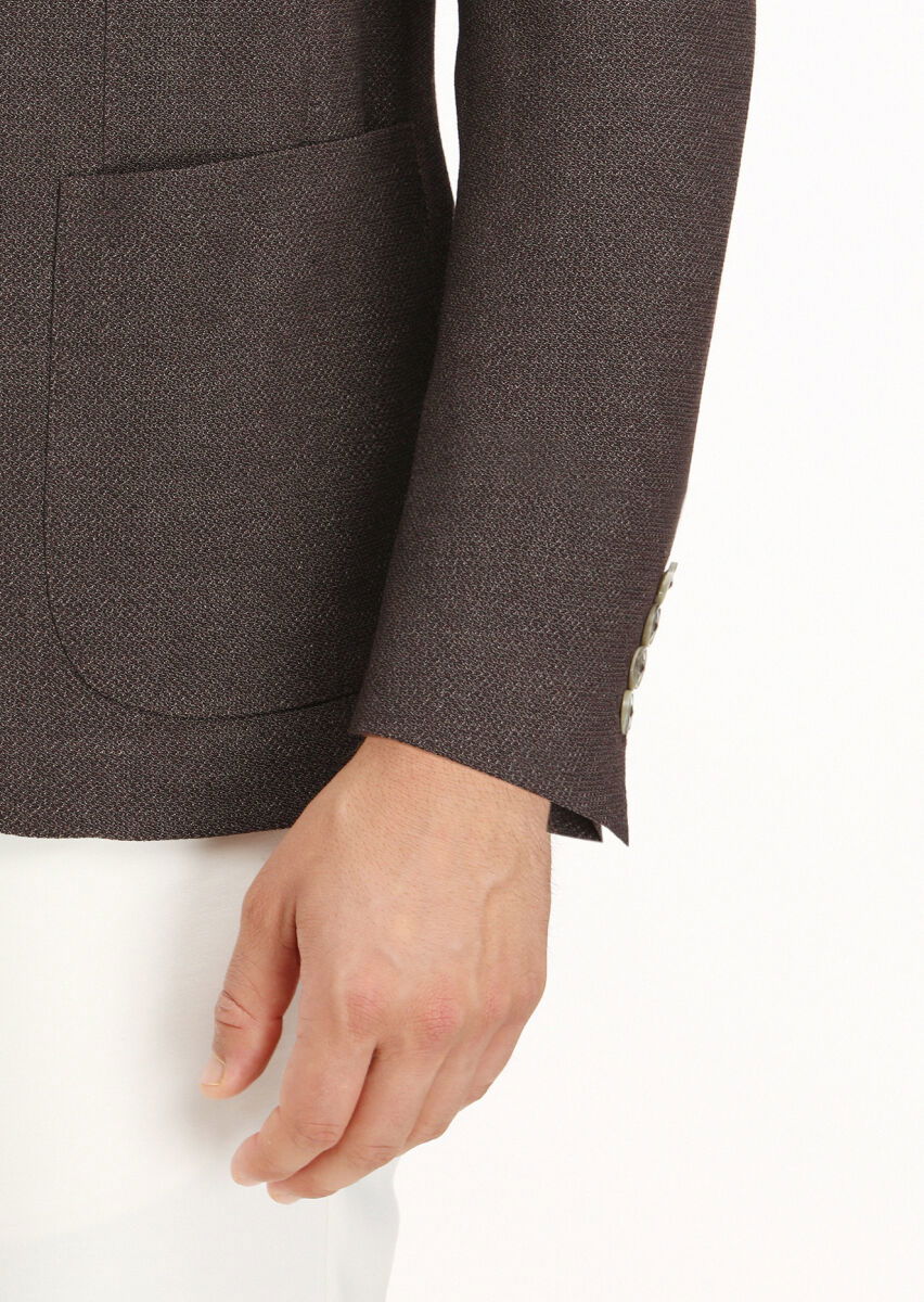 Kahverengi Mikro Shirt Shoulder Slim Fit Yün Karışımlı Ceket - 3