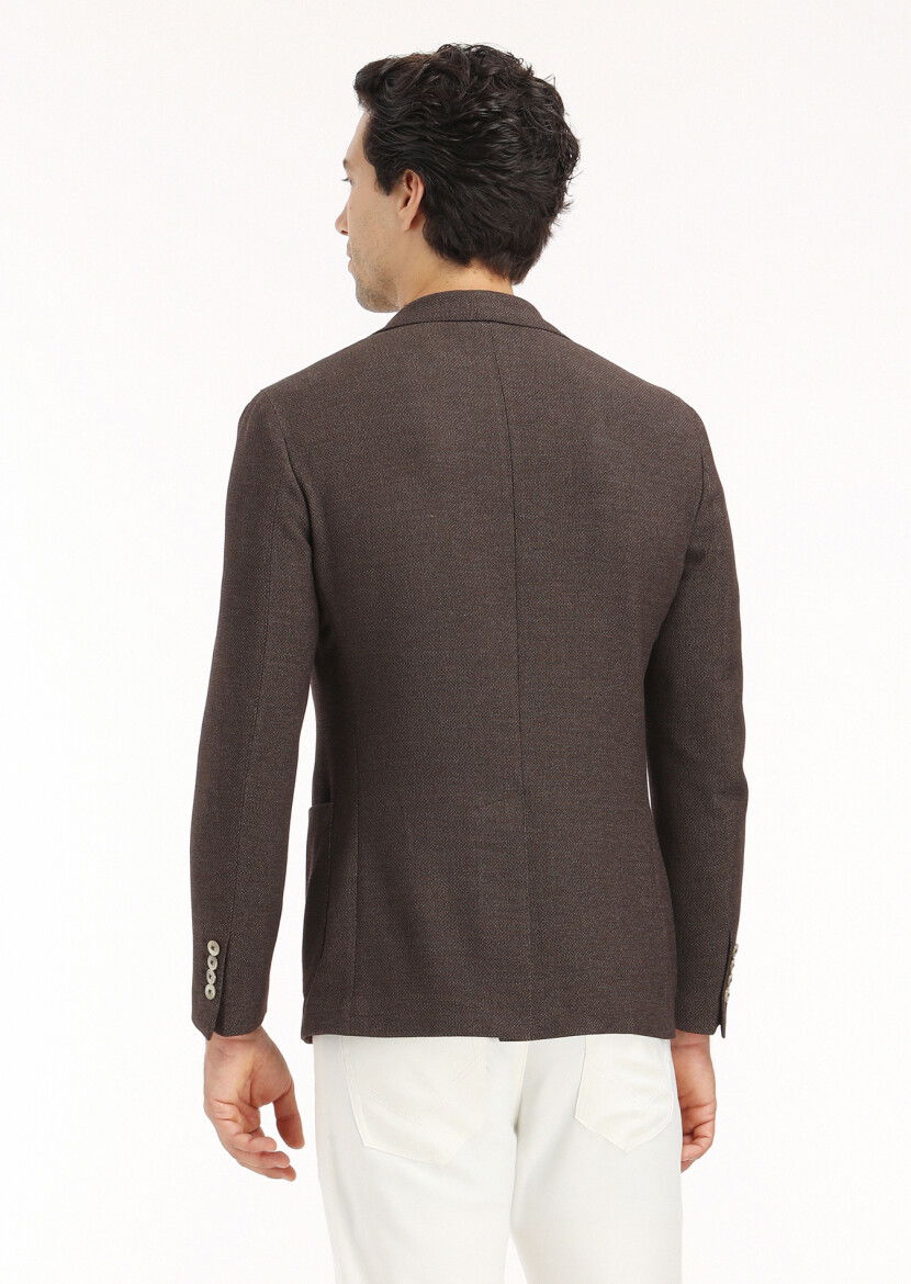 Kahverengi Mikro Shirt Shoulder Slim Fit Yün Karışımlı Ceket - 6
