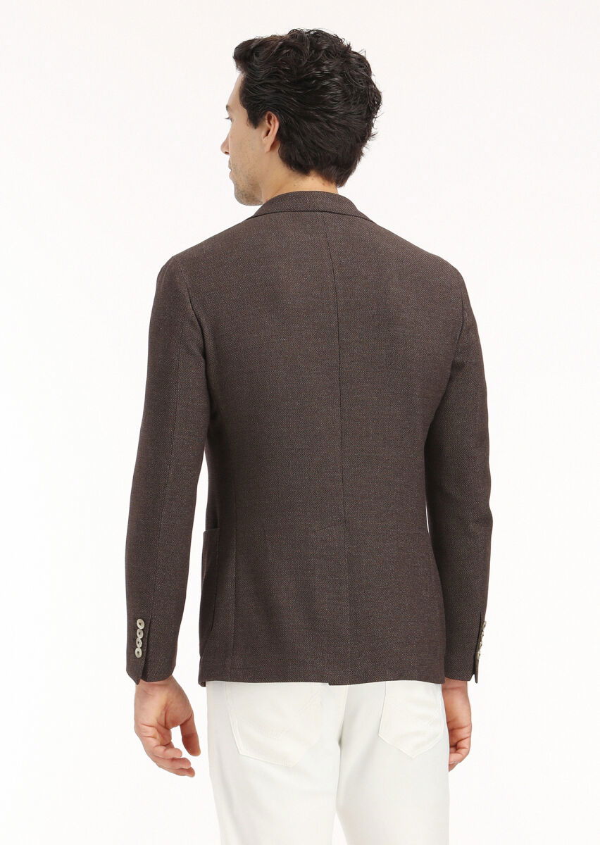 Kahverengi Mikro Shirt Shoulder Slim Fit Yün Karışımlı Ceket - 6