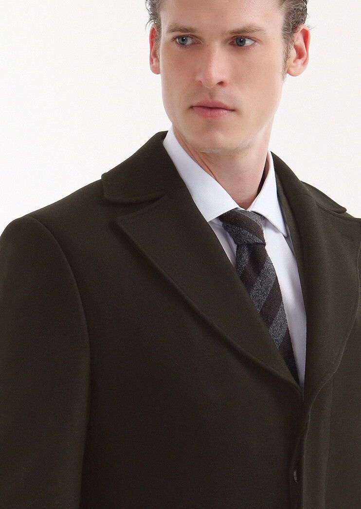 Khaki Weaving Overcoat - 3