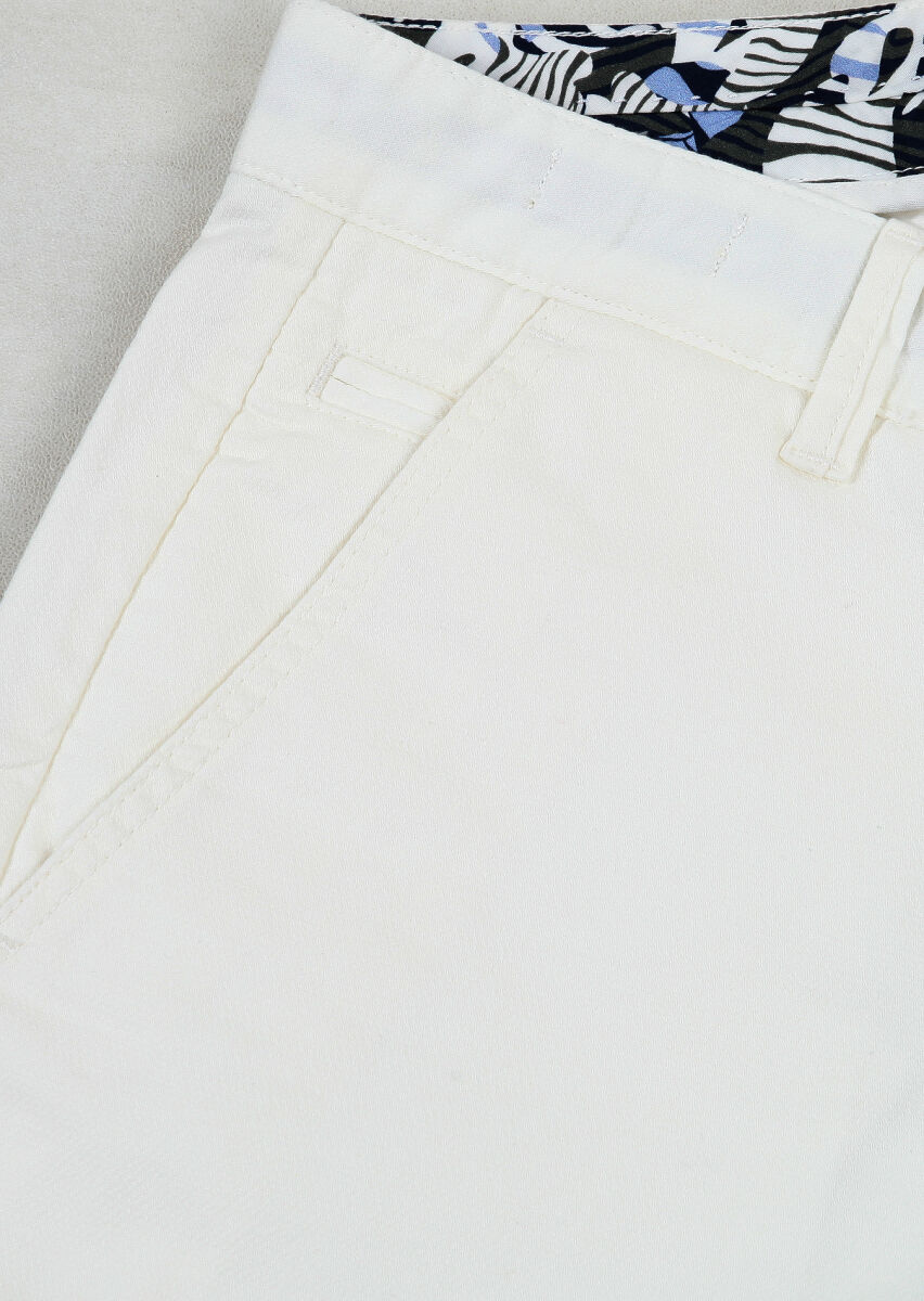 Kırık Beyaz Düz Dokuma Dinamik Casual Pamuk Karışımlı Pantolon - 2